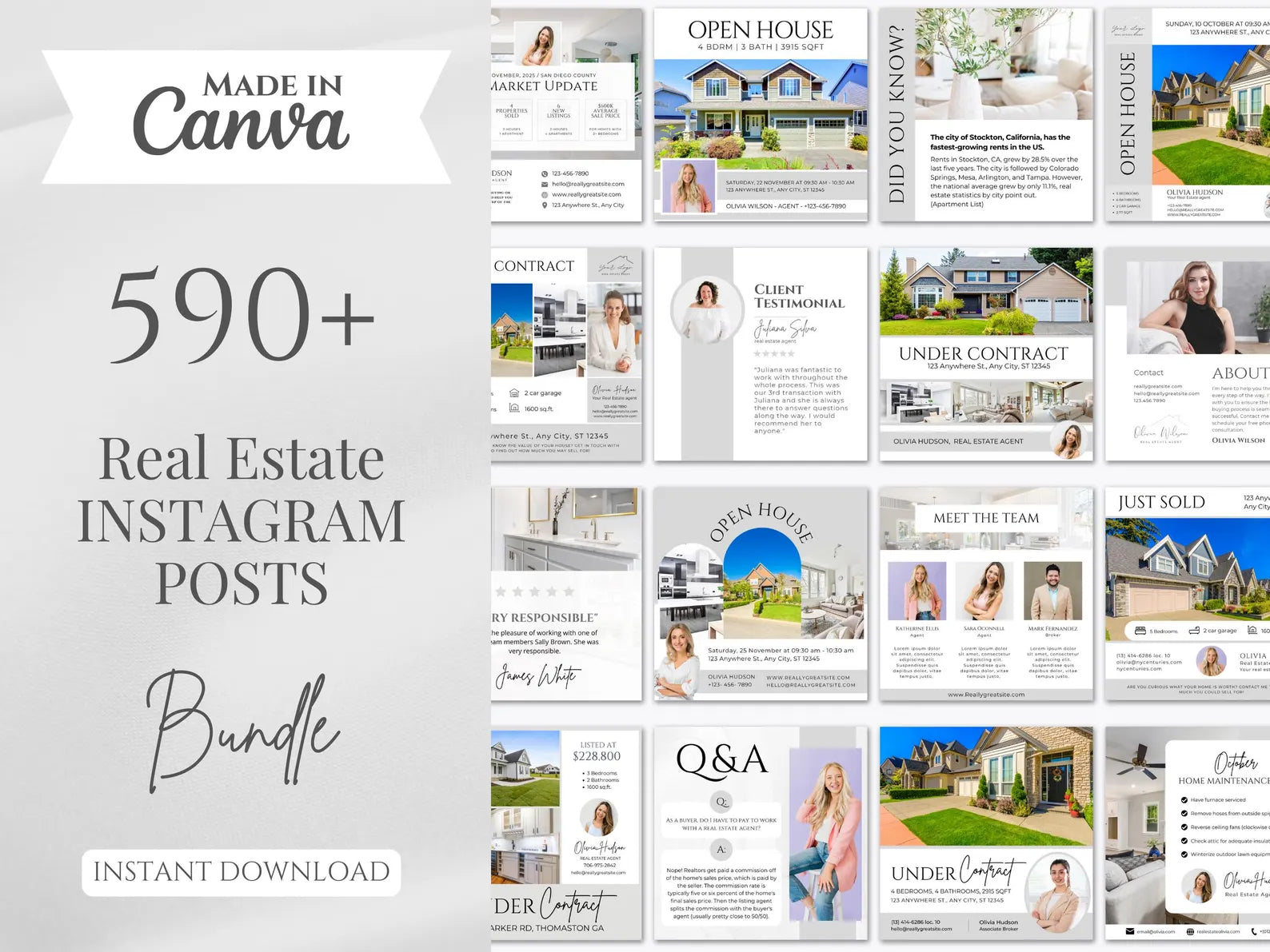 Real Estate Instagram Posts Bundle Gray & White