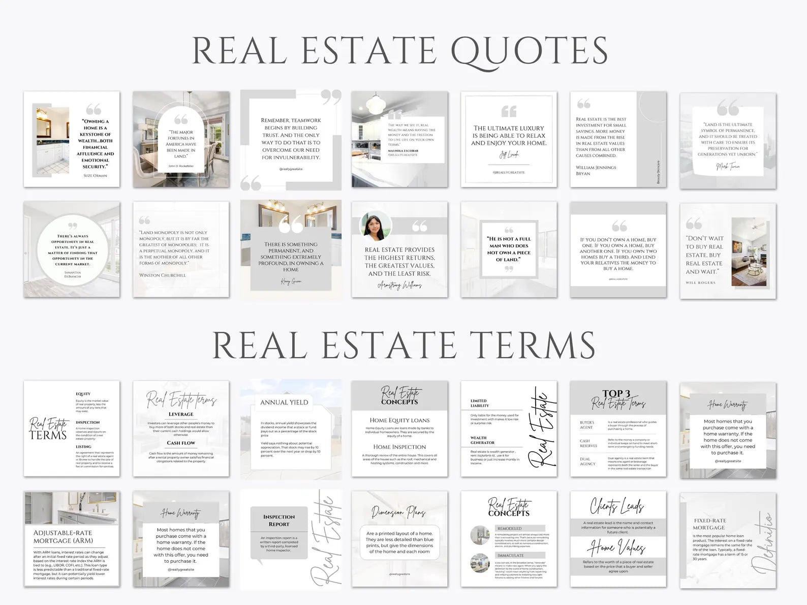 Real Estate Instagram Posts Bundle Gray & White
