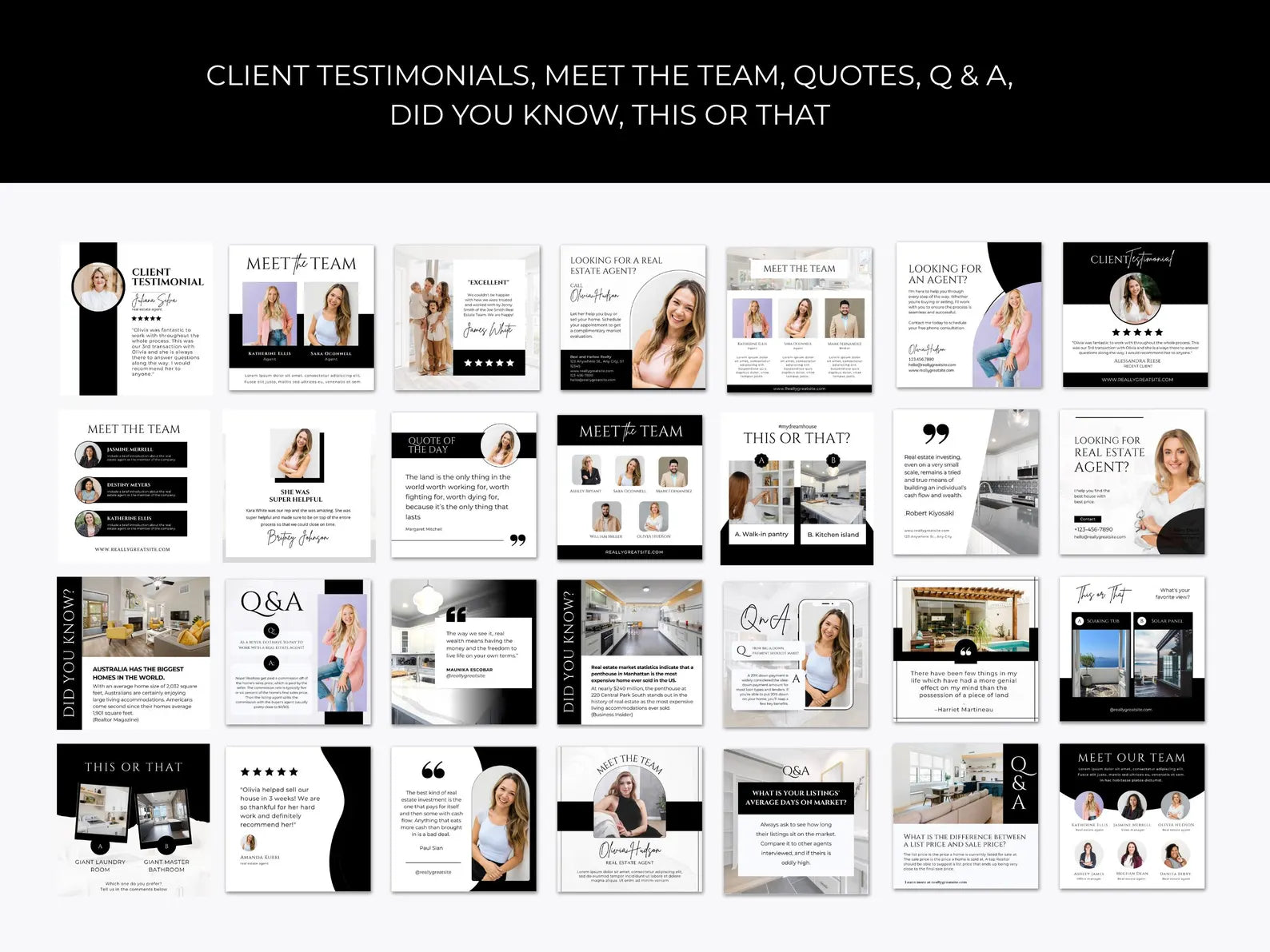 Real Estate Instagram Templates Bundle | 2400+ Black & White Posts, Stories (Canva)