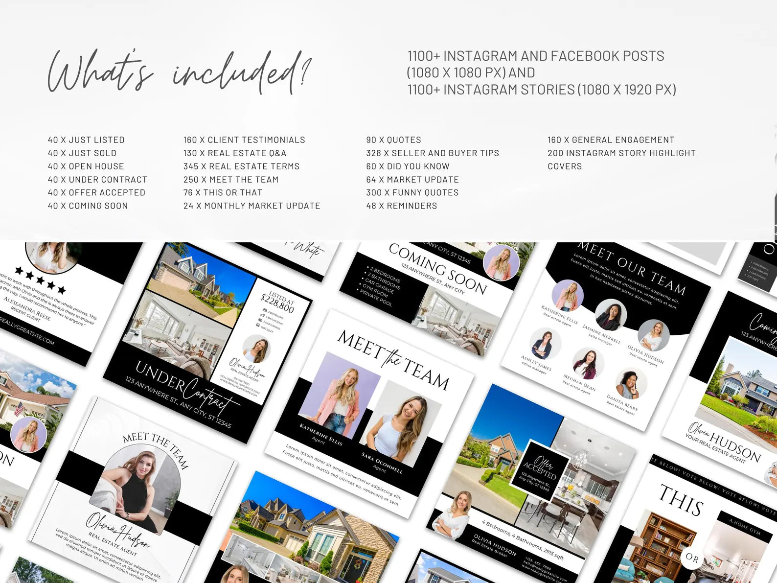 Real Estate Instagram Templates Bundle | 2400+ Black & White Posts, Stories (Canva)