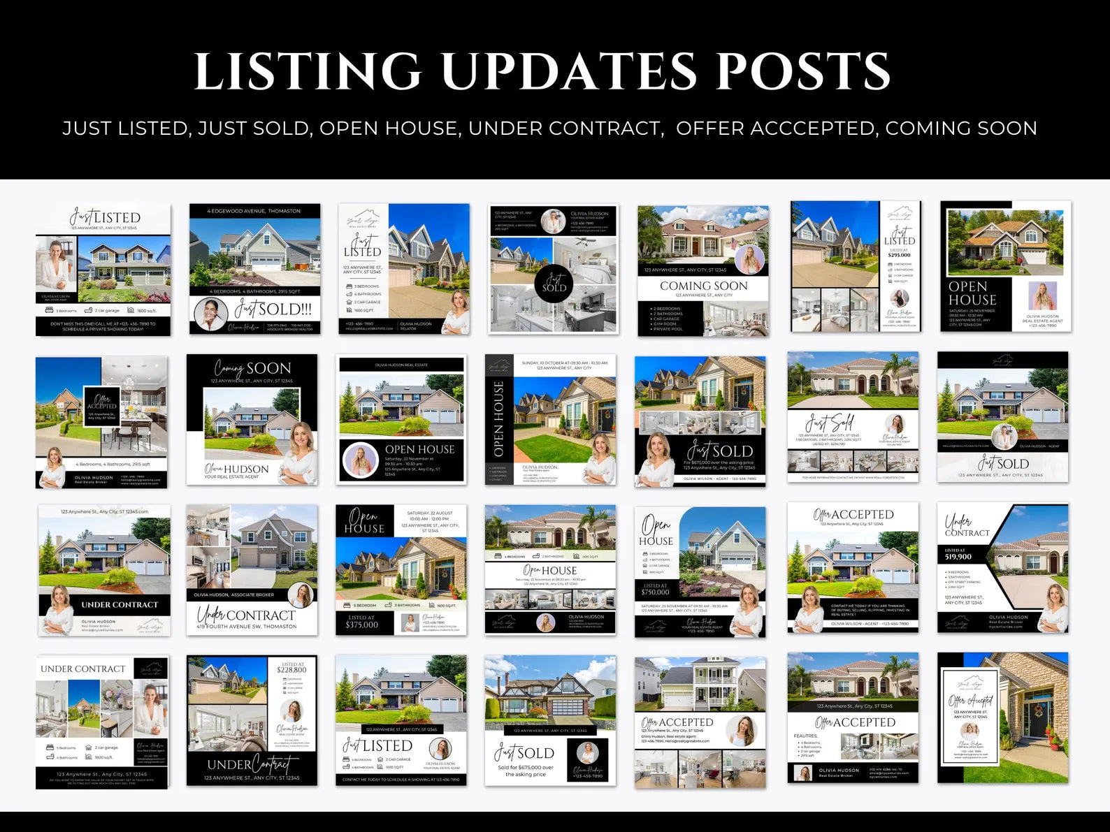Real Estate Instagram Templates Bundle | 2400+ Black & White Posts, Stories (Canva)