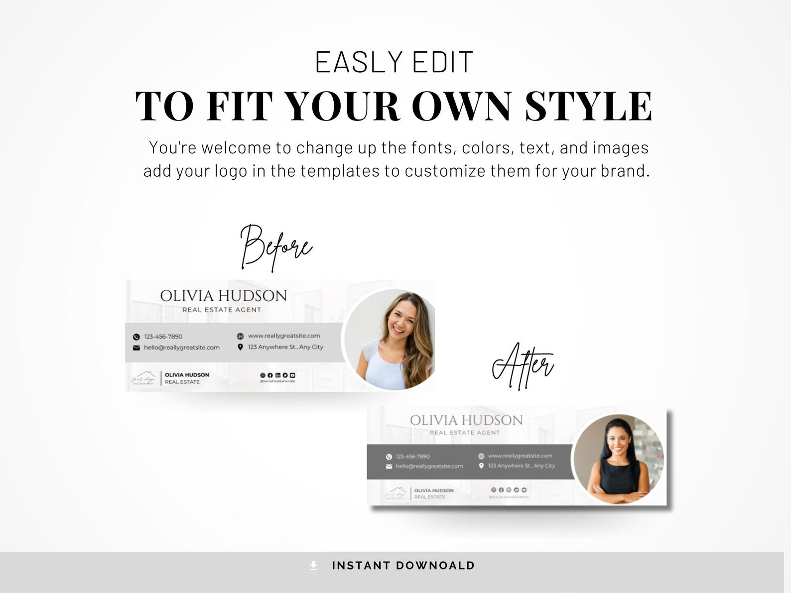 Modern Realtor Email Signature Bundle (25 Designs, 2 Sizes) Gray and White