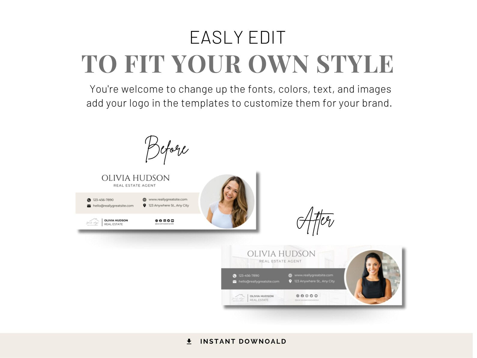 Modern Realtor Email Signature Bundle (25 Designs, 2 Sizes) Beige and White