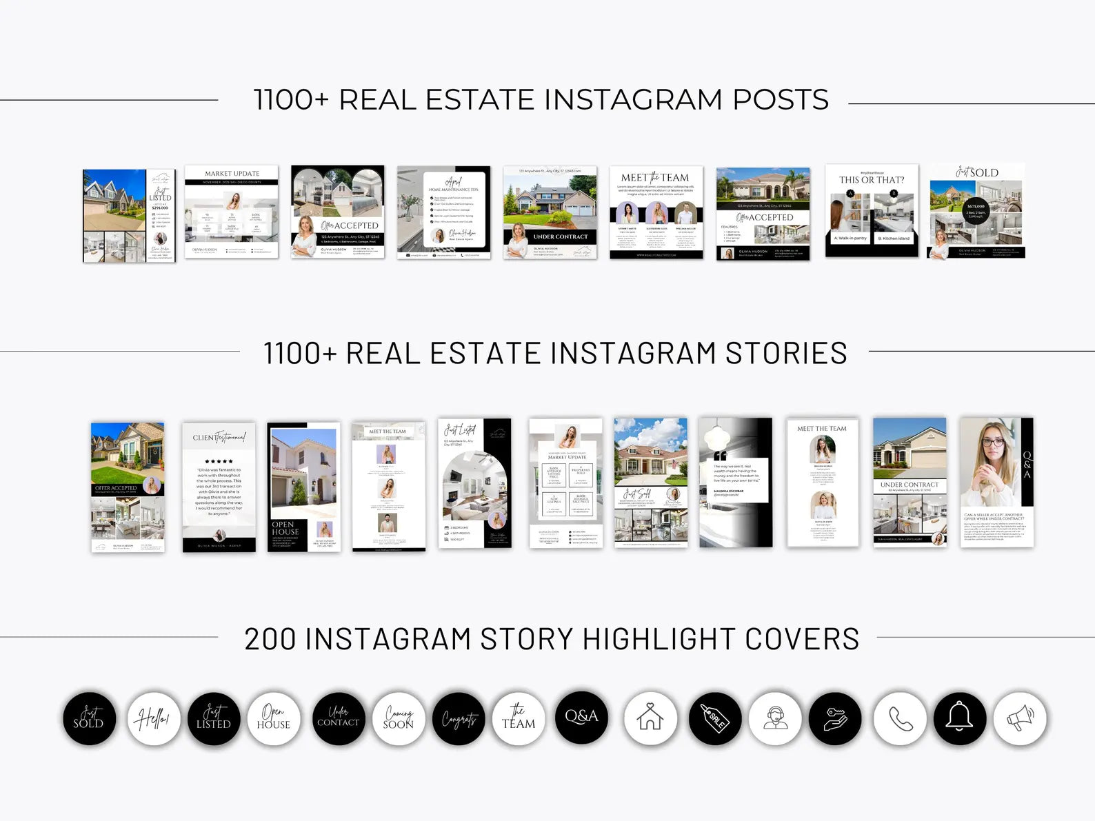 Real Estate Instagram Templates Bundle | 2400+ Black & White Posts, Stories (Canva)