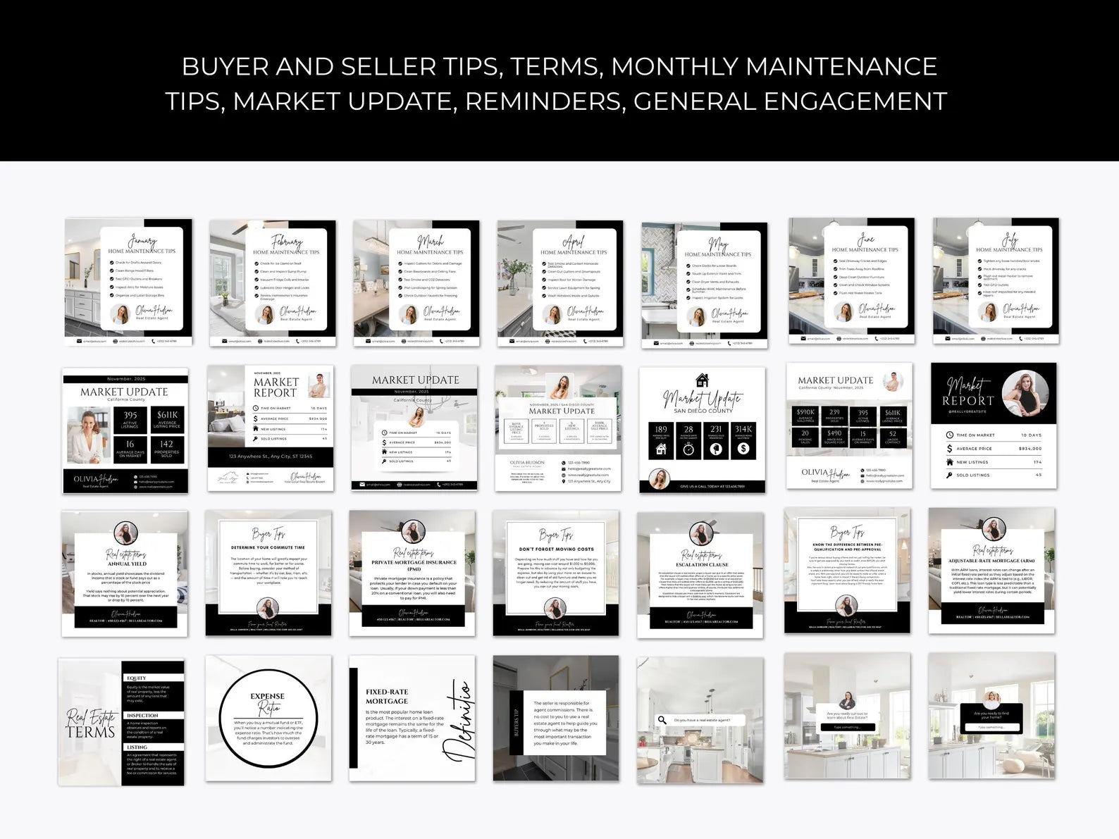Real Estate Instagram Templates Bundle | 2400+ Black & White Posts, Stories (Canva)