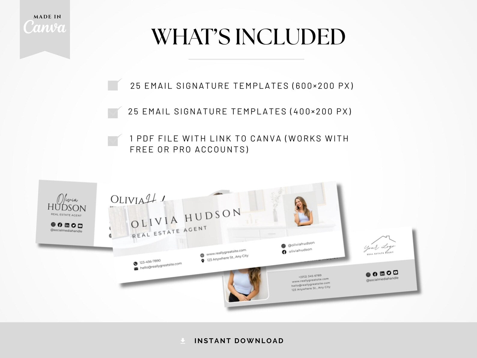 Modern Realtor Email Signature Bundle (25 Designs, 2 Sizes) Gray and White