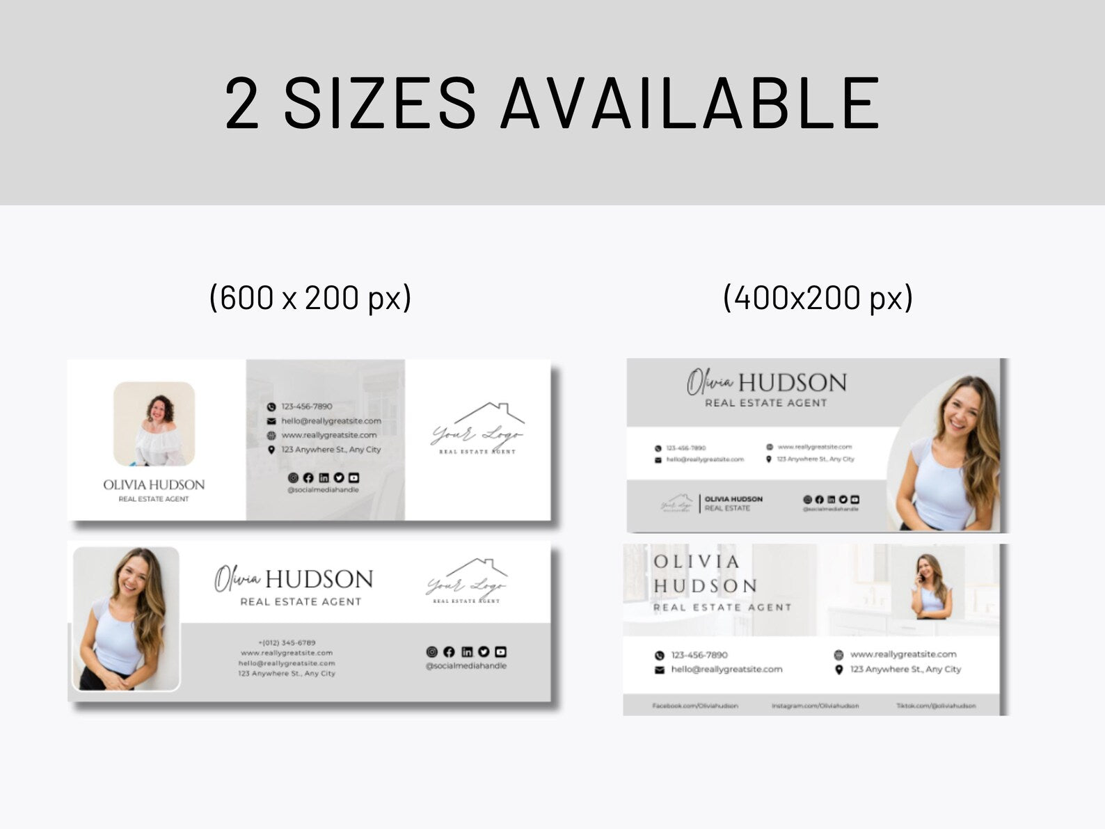Modern Realtor Email Signature Bundle (25 Designs, 2 Sizes) Gray and White