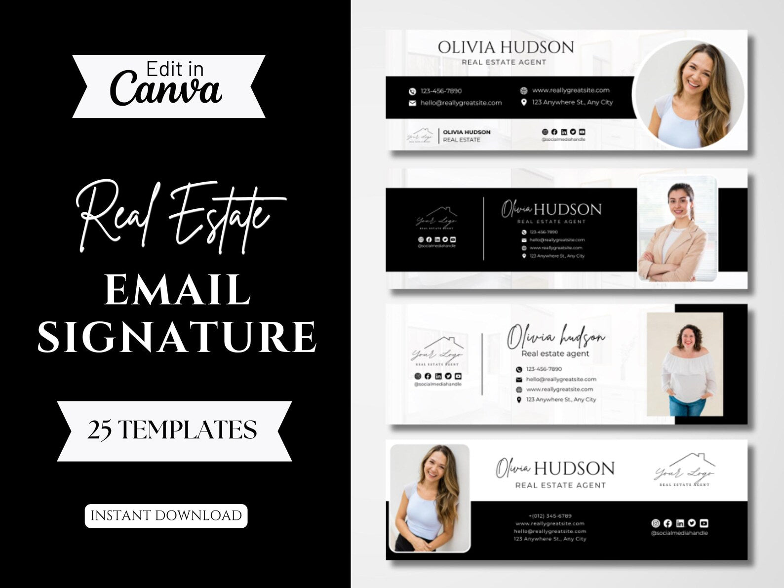 Modern Realtor Email Signature Bundle (25 Designs, 2 Sizes)