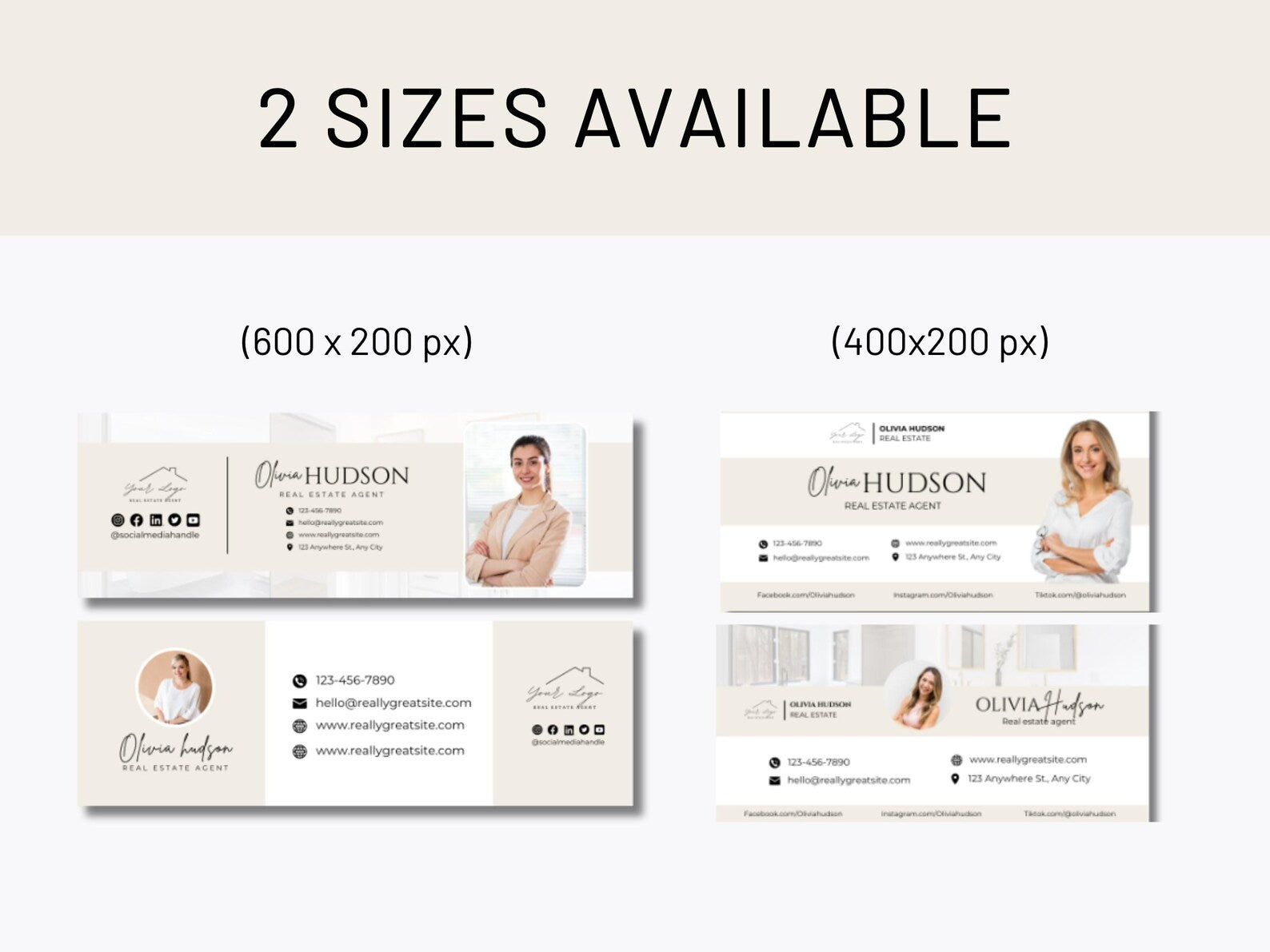 Modern Realtor Email Signature Bundle (25 Designs, 2 Sizes) Beige and White