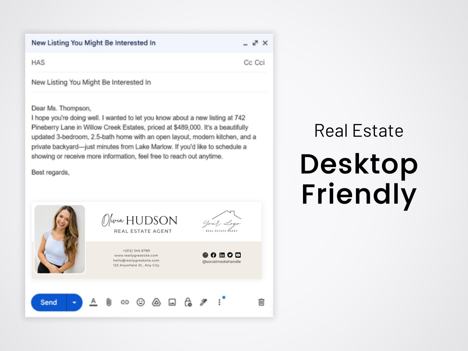 Modern Realtor Email Signature Bundle (25 Designs, 2 Sizes) Beige and White