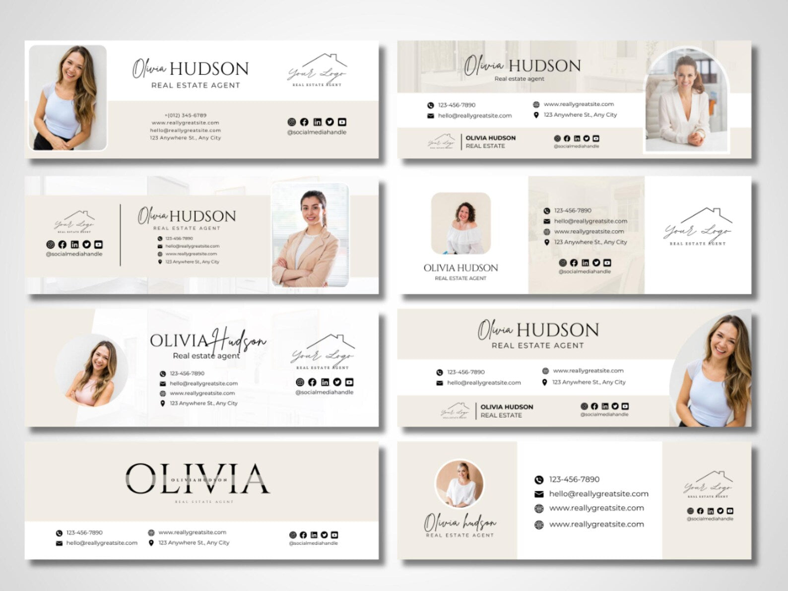 Modern Realtor Email Signature Bundle (25 Designs, 2 Sizes) Beige and White