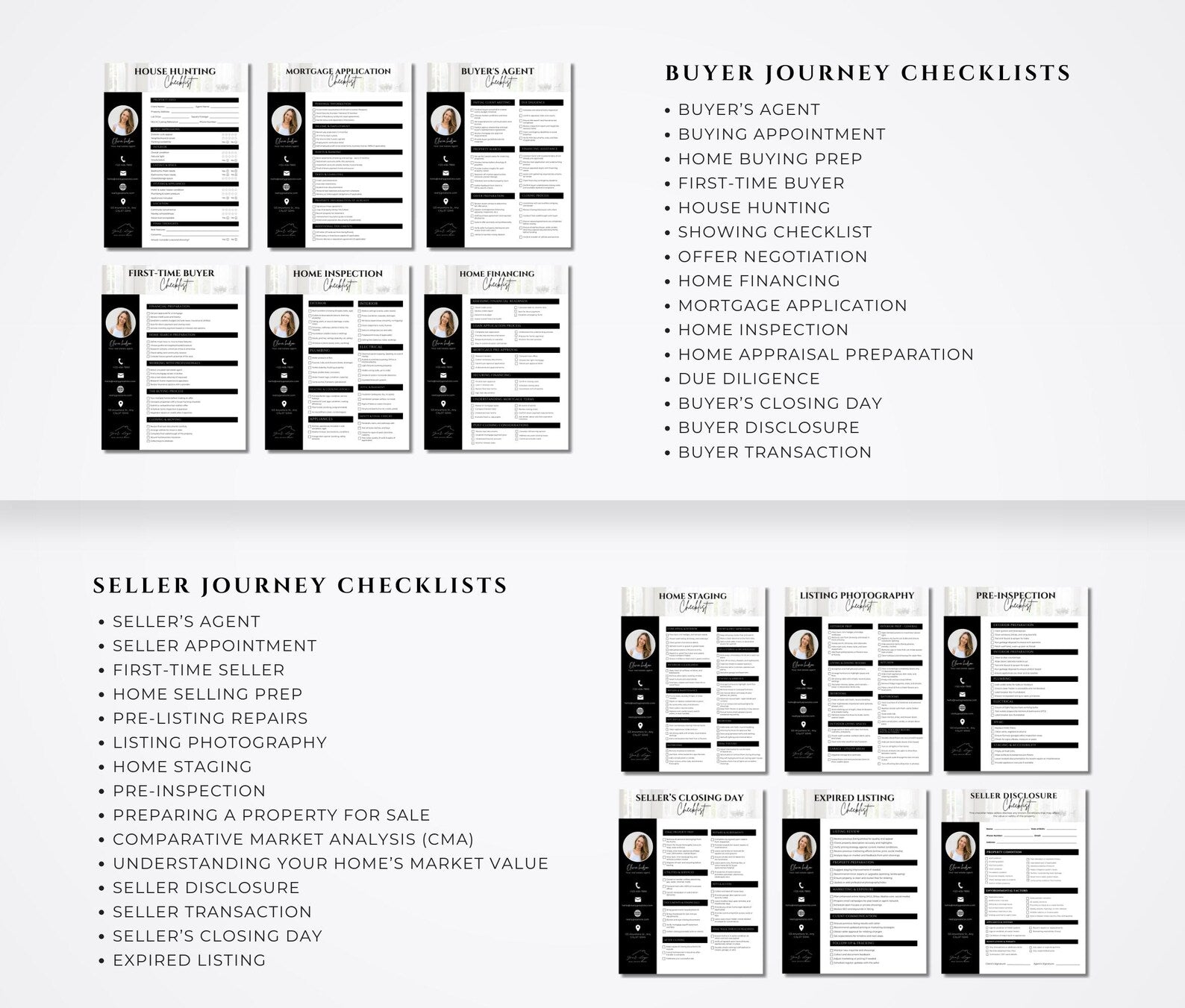 Real Estate Checklist Bundle Black and White | Buyer & Seller Templates