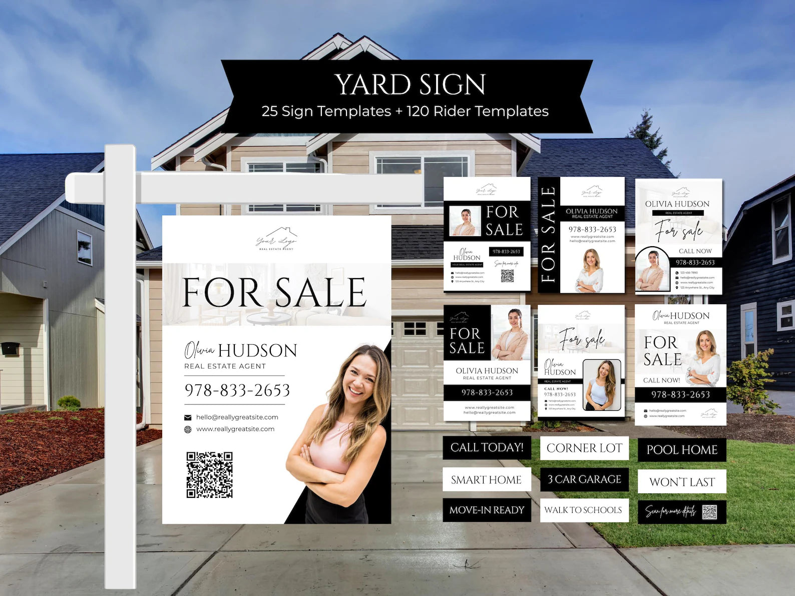 25 For Sale Real Estate Yard Signs & 120 Riders