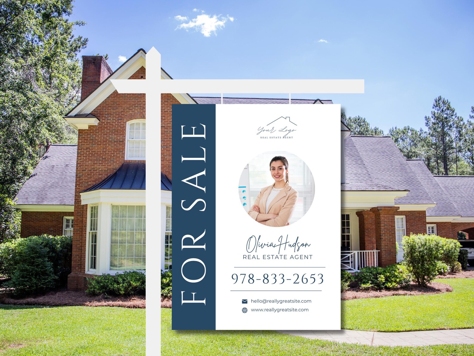 25 Open House Landscape Yard Signs + 120 Sign Riders Blue and White