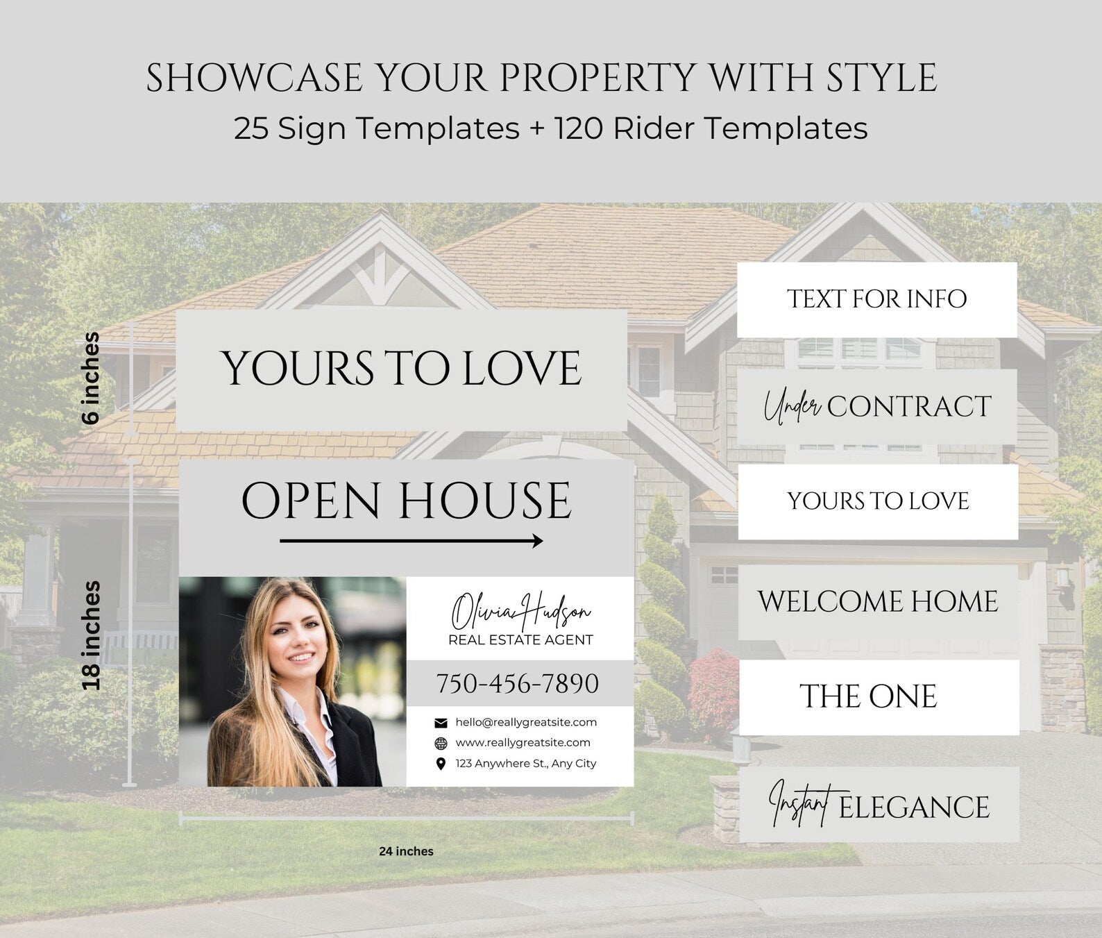 25 Open House Landscape Yard Signs + 120 Sign Riders Gray and White