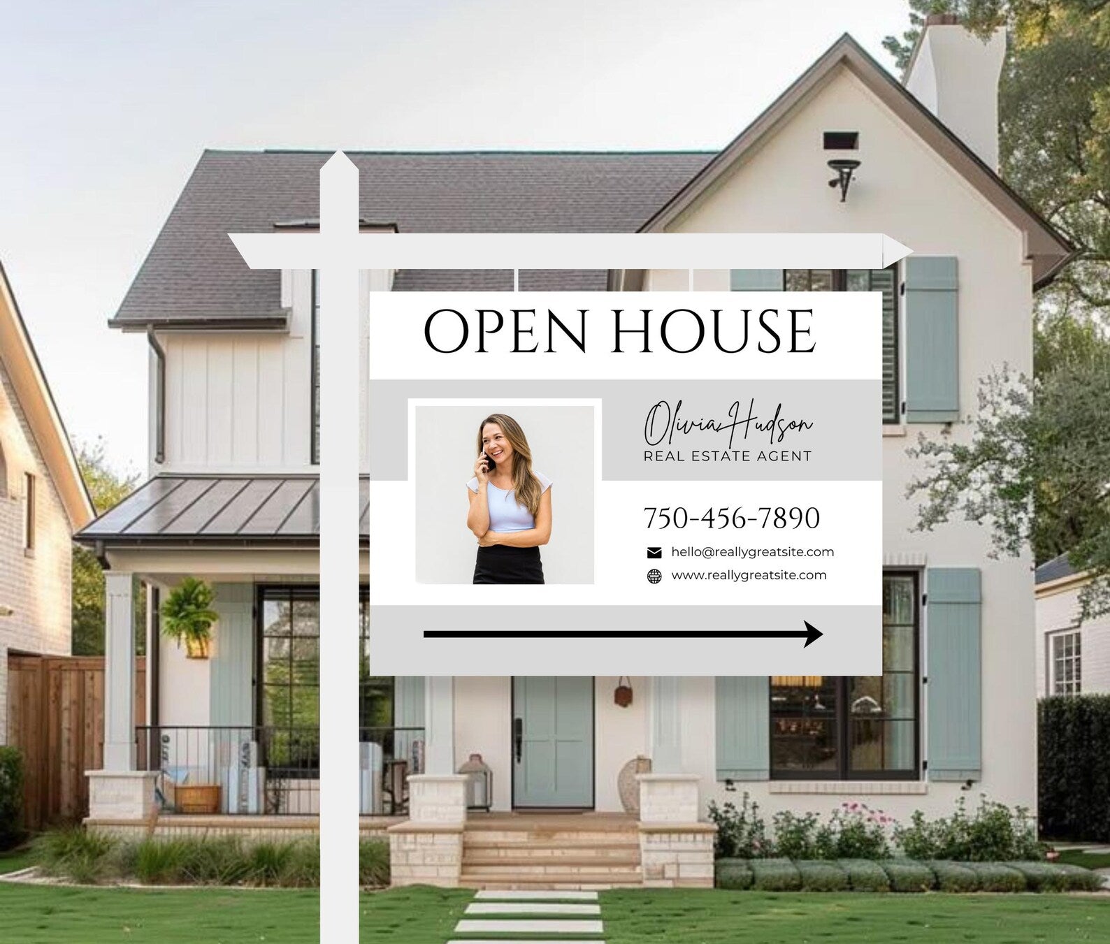 25 Open House Landscape Yard Signs + 120 Sign Riders Gray and White