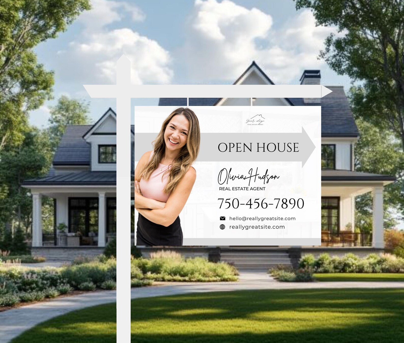 25 Open House Landscape Yard Signs + 120 Sign Riders Gray and White