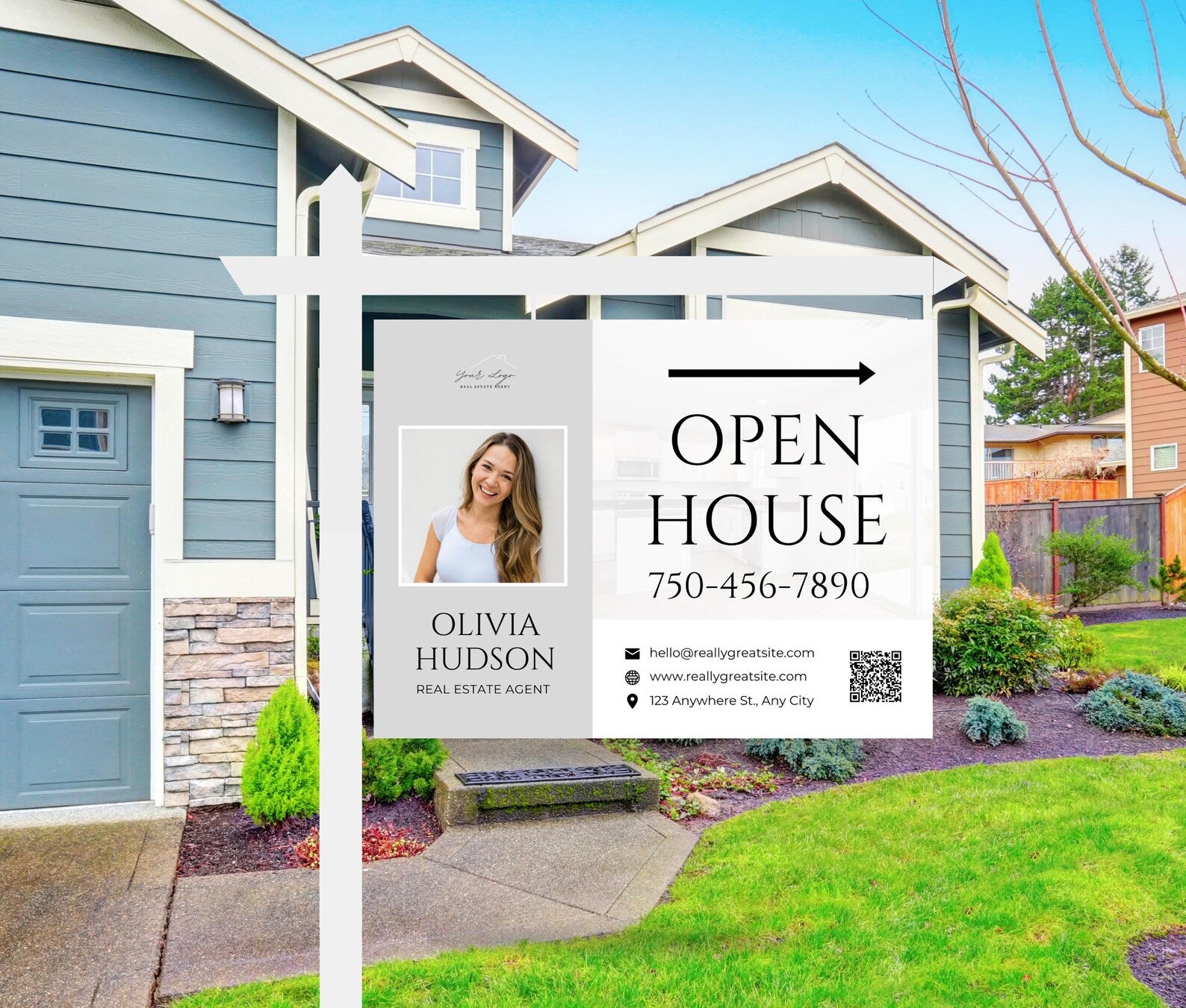 25 Open House Landscape Yard Signs + 120 Sign Riders Gray and White