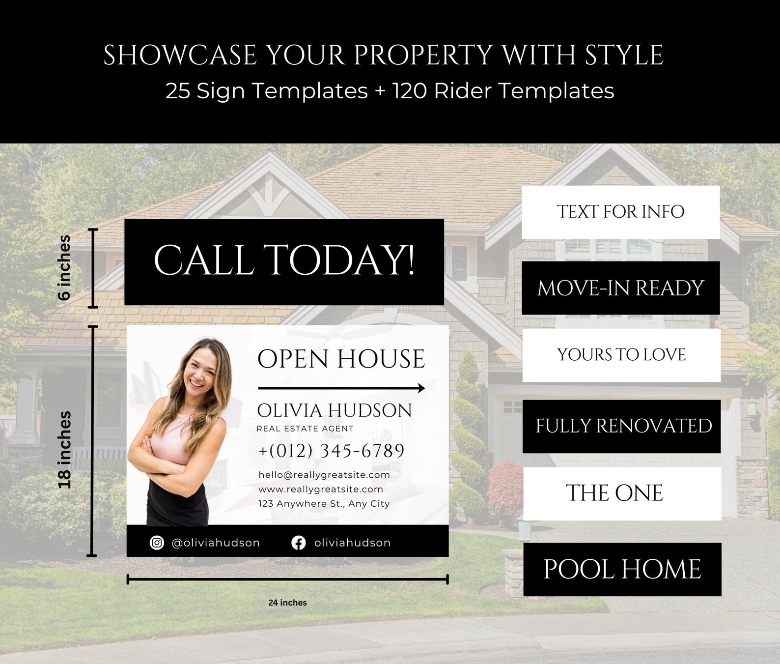 25 Open House Landscape Yard Signs + 120 Sign Riders