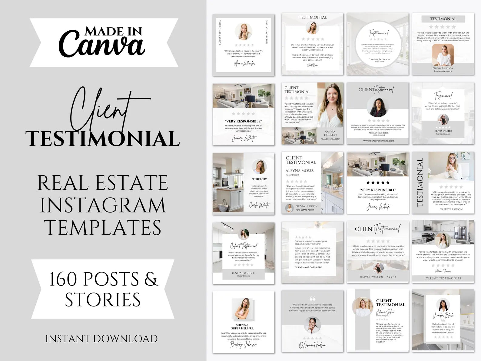 Real Estate Client Testimonial Instagram Templates Posts & Stories