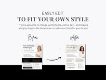 Promotional graphic for a customizable resume template, showing a 'Before' and 'After' comparison. The text at the top reads 'EASILY EDIT TO FIT YOUR OWN STYLE' with a description of editing fonts, colors, text, and images.